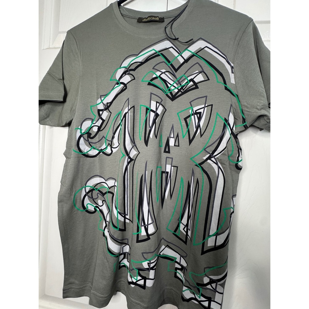 NWOT Roberto Cavalli Mens T Shirt Size S Green Graphic Logo Tee Designer‎ Top - Picture 4 of 9